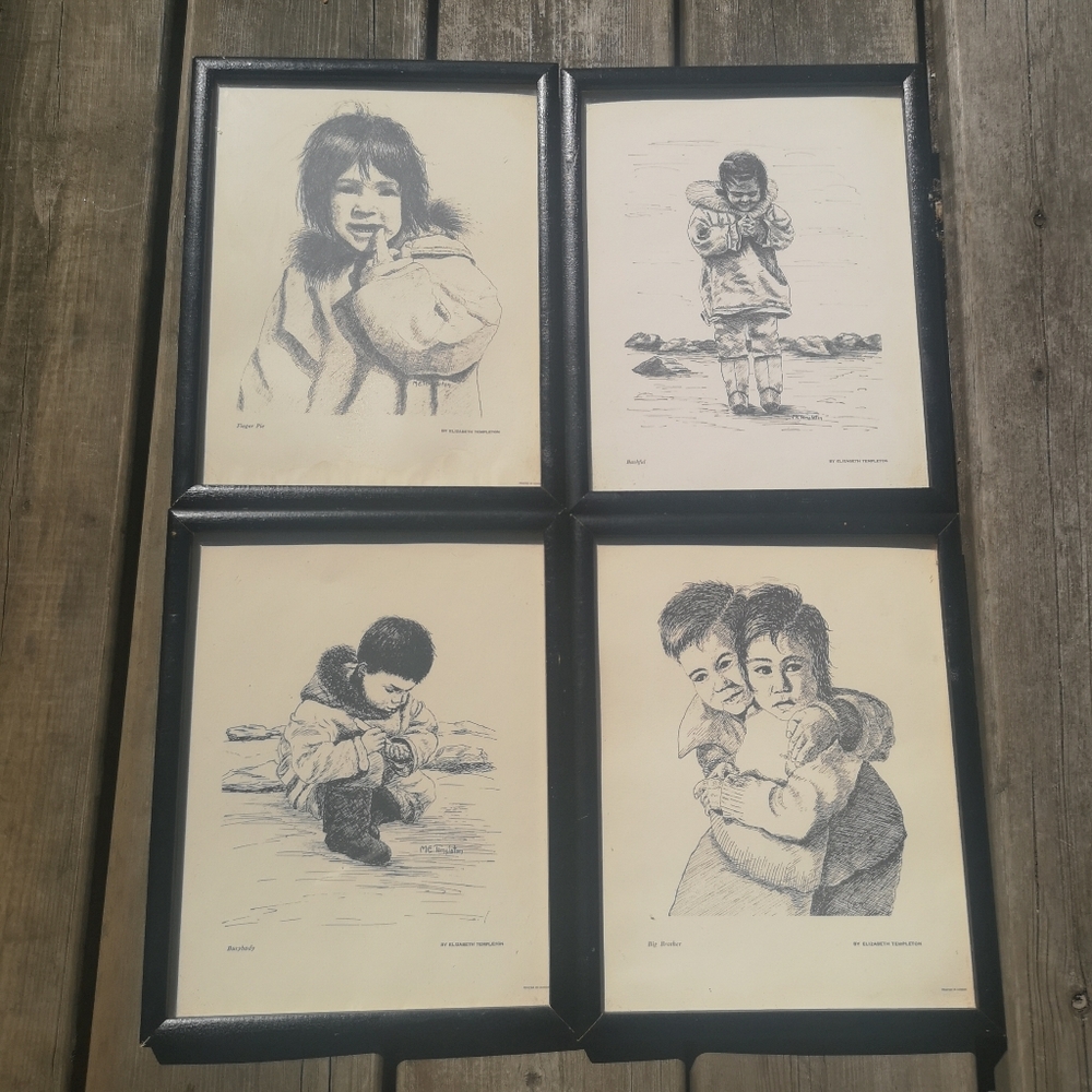 Set Of 4, Framed Portrait Pencil Drawing Prints By Elizabeth Templeton @8"x10"